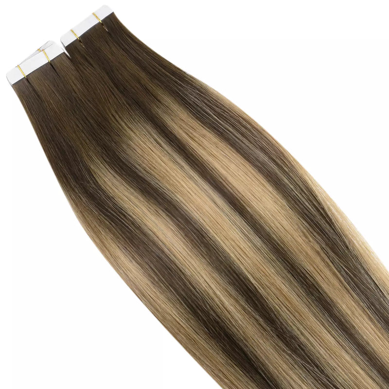 Load image into Gallery viewer, Human tape in hair extensions balayage 14 inch hair extensions-real human hair extensions brown tape in extension long hair extensions-long hair extensions-22 inch hair extensions-24 inch hair extensions
