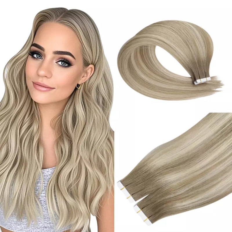 Load image into Gallery viewer, tape in human hair extensions best moresoo tape in hair extensions
white blonde virgin hair extension human soft hair for women
virgin straight white blonde hair extension tape ins human easy to put moresoo tape in hair extensions best tape in hair


