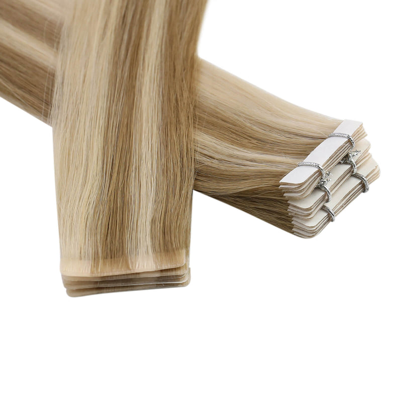 Load image into Gallery viewer, human hair extensions,tape hair extensions,real huamn hair extensions,tape hair extensions,injection tape hair extensions,16-inch blonde highlights tape in,best hair extensions
