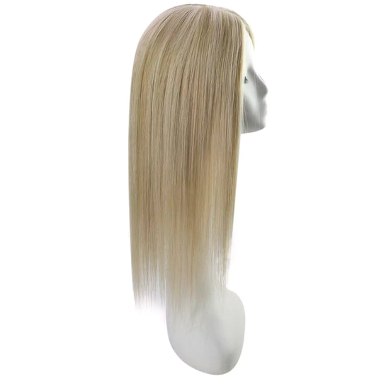 Moresoo virgin human hair blonde hair topper on a white background