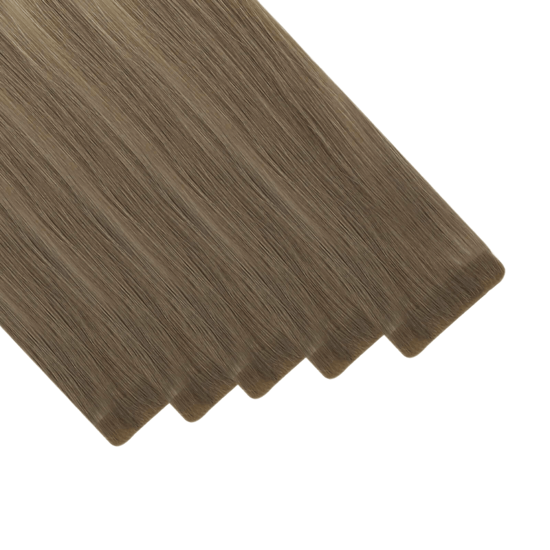 Load image into Gallery viewer, Moresoo invisible tape-in hair extensions, 18-inch balayage blonde blend extensions, luxurious balayage blonde ombre hair by Moresoo, high-quality Moresoo balayage blonde tape-in, salon-quality balayage blonde tape-in extensions from Moresoo, smooth blonde highlights in Moresoo extensions
