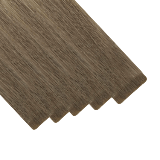 Moresoo invisible tape-in hair extensions, 18-inch balayage blonde blend extensions, luxurious balayage blonde ombre hair by Moresoo, high-quality Moresoo balayage blonde tape-in, salon-quality balayage blonde tape-in extensions from Moresoo, smooth blonde highlights in Moresoo extensions