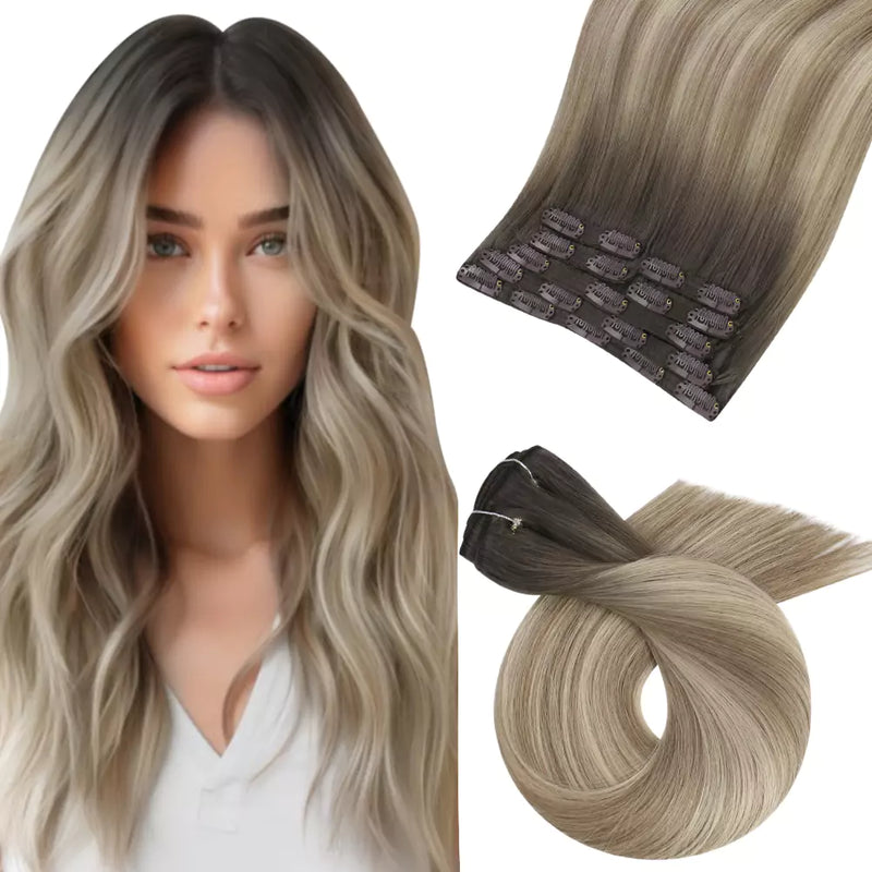 clip in virgin hair extensions balayage color