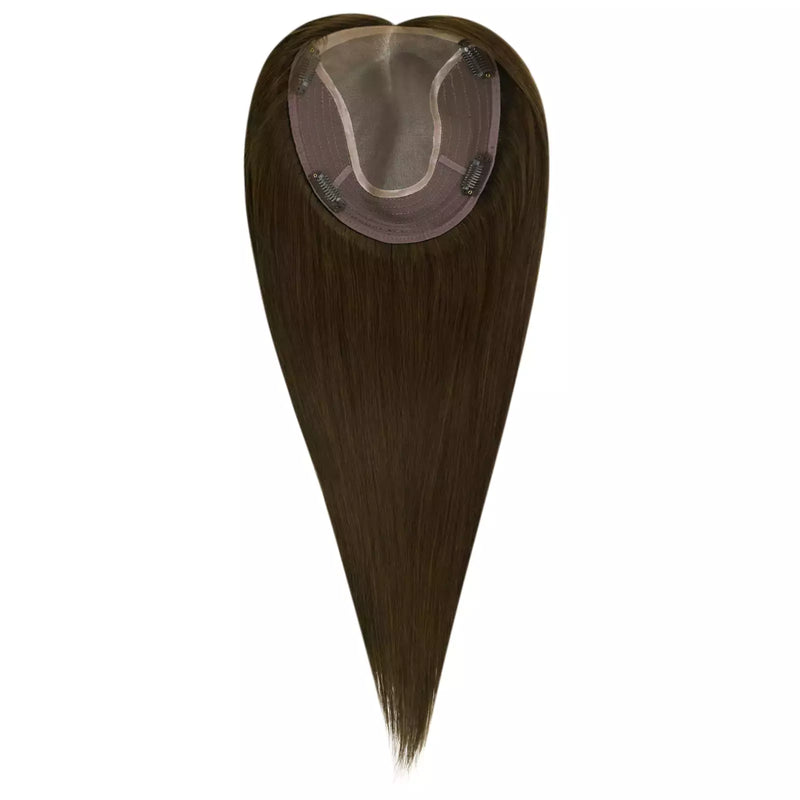 Load image into Gallery viewer, 18inch brown topper human hair dark brown hair topper large base human hair topper 6*7inch base virgin topper short hair toppers natural hair toppers for thinning hair crown hair toppers for thin hair women hair toppers human hair hair toppers for women best human hair toppers

