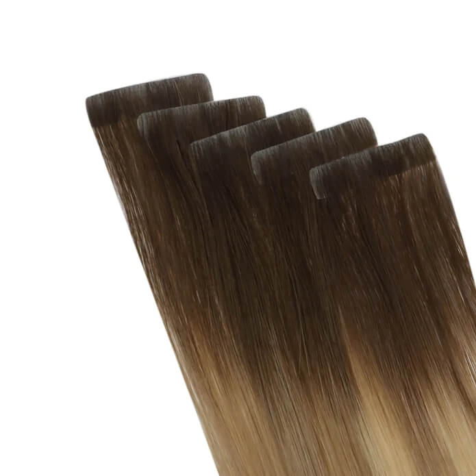 Load image into Gallery viewer, Moresoo brown blonde balayage tape in extensions, luxurious deep brown blonde balayage, 18-inch balayage extensions, premium balayage hair, seamless brown blonde balayage highlights, invisible balayage tape ins, smooth balayage extensions, high-quality balayage highlights, salon-quality brown blonde balayage, natural balayage highlights
