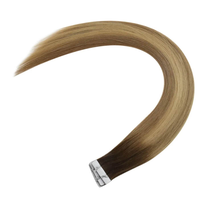Load image into Gallery viewer, Moresoo brown to blonde balayage highlights, 14-inch balayage hair extensions, seamless deep brown blonde balayage, high-quality balayage tape ins, invisible balayage highlights, premium brown blonde balayage, luxurious balayage hair, smooth balayage extensions, natural brown blonde balayage, salon-quality balayage tape ins
