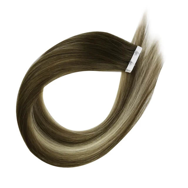 Load image into Gallery viewer, Moresoo ash brown balayage highlights, 18-inch ash brown balayage extensions, seamless ash brown balayage hair, high-quality balayage tape ins, invisible ash brown highlights, luxurious ash brown hair extensions, natural balayage hair, premium balayage extensions, smooth ash brown to blonde balayage, salon-quality balayage highlights
