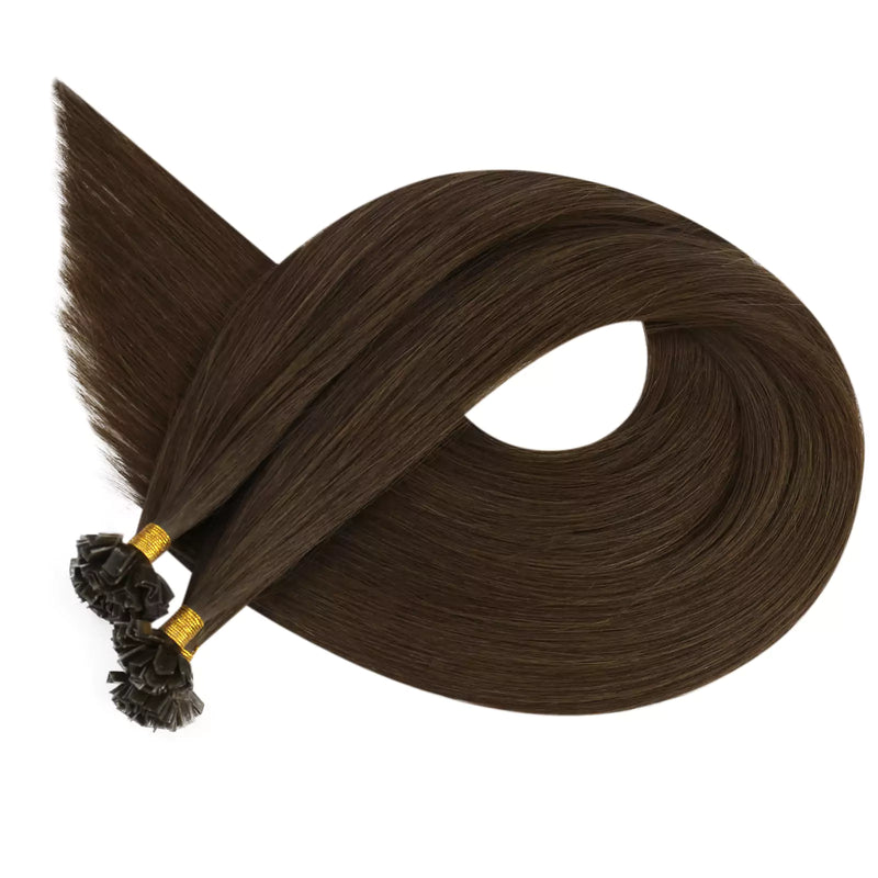 virgin k-tip professional human hair extensions dark brown