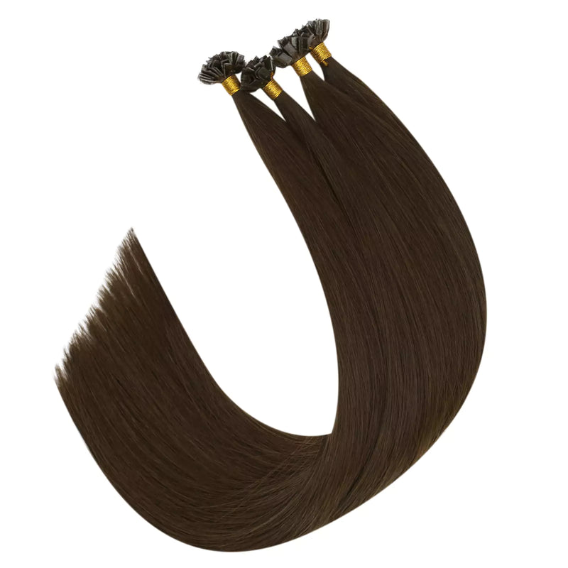 virgin k-tip human hair extensions dark brown solid color