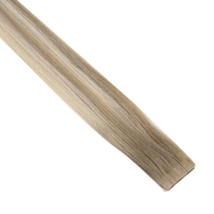 Load image into Gallery viewer, Moresoo light brown to blonde balayage tape ins, 18-inch balayage hair extensions, high-quality balayage highlights, seamless balayage hair extensions, invisible light brown blonde balayage, premium balayage tape ins, luxurious light brown blonde balayage, smooth balayage extensions, natural balayage hair, salon-quality balayage
