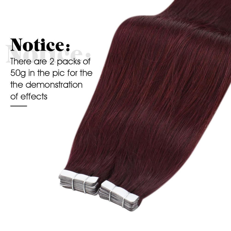 tape in wine red hair extensions human hair