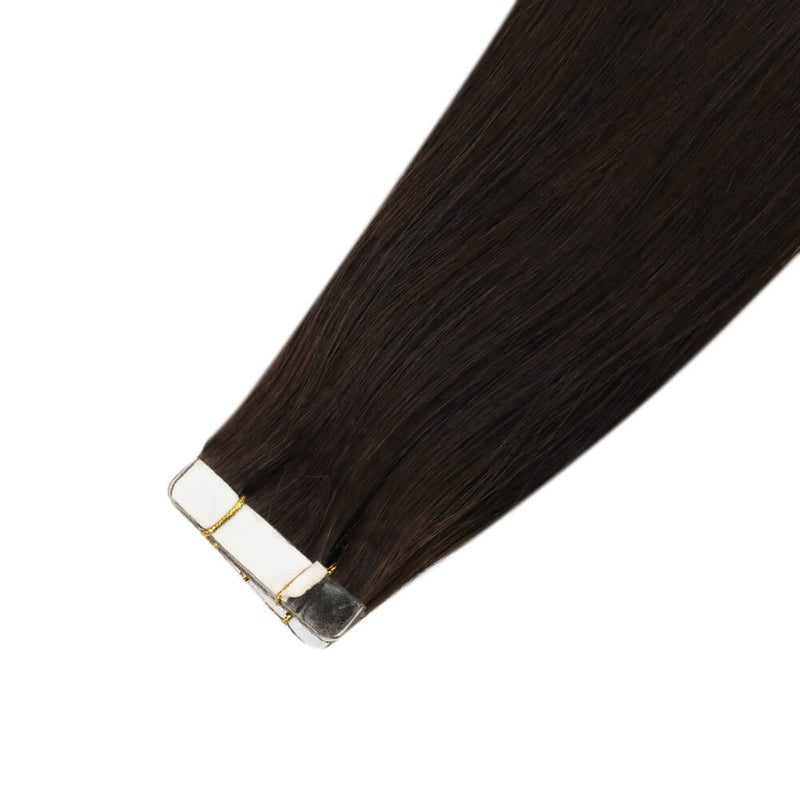Load image into Gallery viewer, dark brown virgin hair, deep brown invisible tape in extensions, seamless tape in extensions for brown hair, natural deep brown tape in, high-quality tape in brown extensions, smooth deep brown virgin hair, tape in extensions for natural brown hair, deep brown hair extensions invisible tape in
