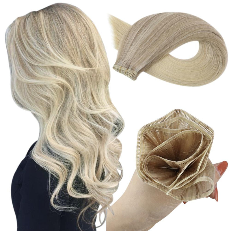 Load image into Gallery viewer, blonde extensions straight hair weft blonde balayage-balayage blonde-blonde balayage on brown hair-natural blonde balayage-balayage hair blonde-caramel blonde-balayage weft hair extensions
