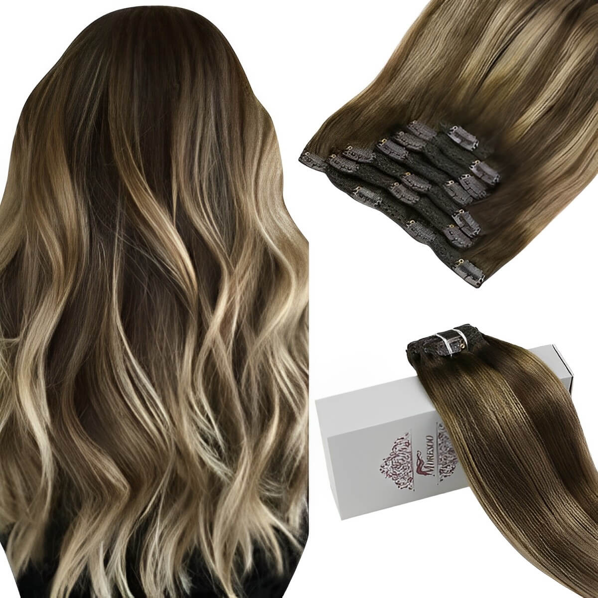 brown and blonde clip in hair extensions