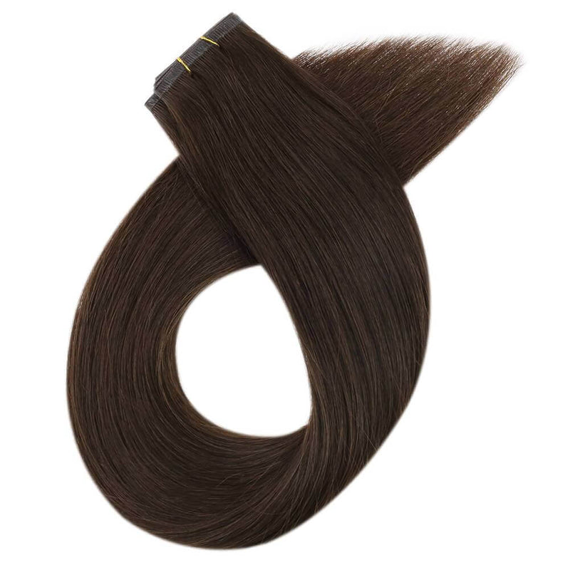 Load image into Gallery viewer, real human hair dark brown-brown hair extensions-16 inch hair-flat silk weft-flat weft hair extensions-moresoo hair extensions-virgin weft-hair extensions
