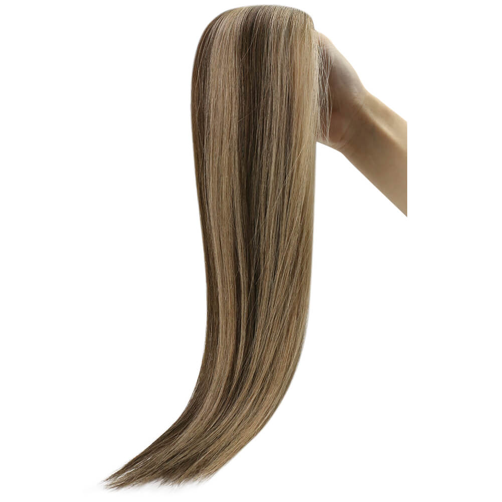 Moresoo 16-inch medium brown balayage tape in extensions, invisible medium brown balayage hair, high-quality balayage extensions by Moresoo, luxurious medium brown balayage hair extensions, smooth and natural balayage medium brown hair, 14-inch medium brown balayage tape ins