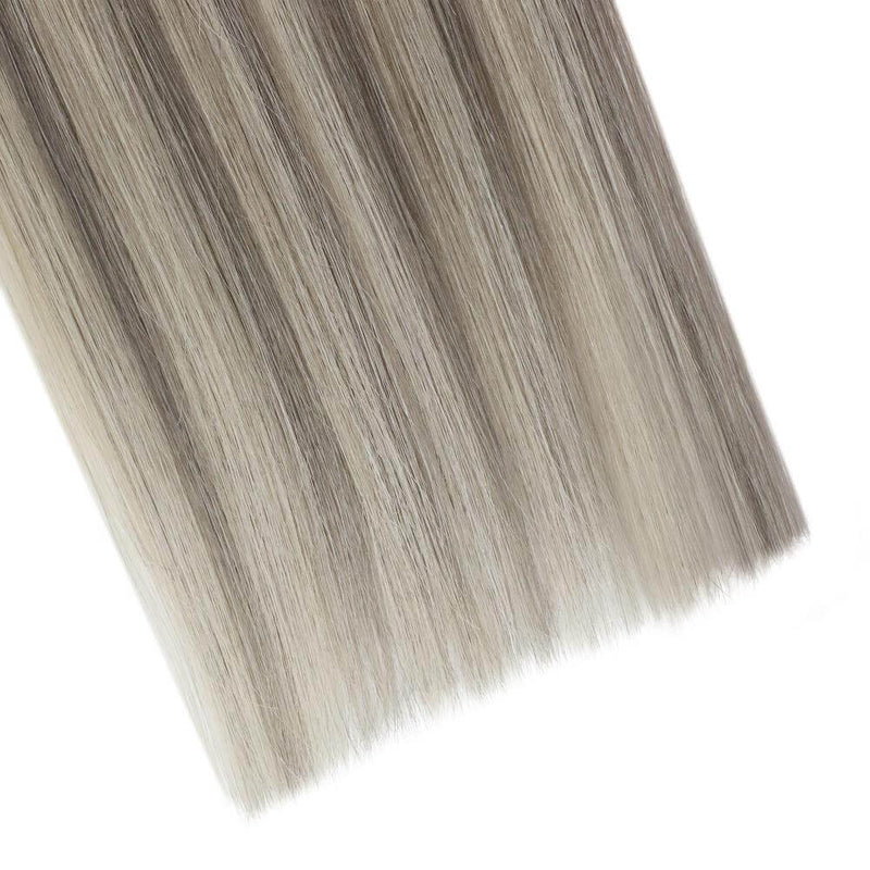Load image into Gallery viewer, 20-inch ash blonde highlights tape in, 16-inch light gray blonde highlights tape in, seamless gray blonde highlights tape in extensions, invisible tape in hair extensions with ash blonde highlights, 22-inch light ash blonde tape in, smooth blonde highlights extensions, high-quality 14-inch ash blonde highlights tape in
