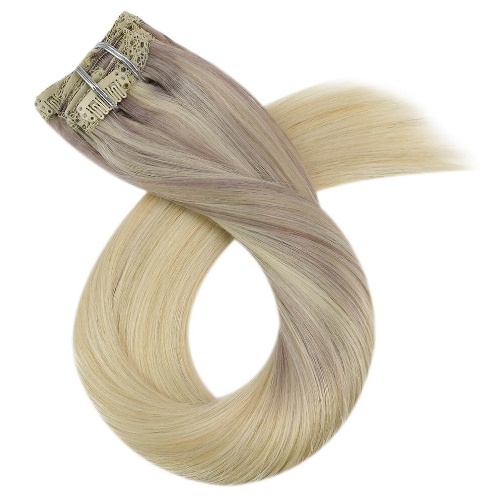 Clip In Double Weft Human Hair Extensions Moresoo Remy Hair Balayage ...