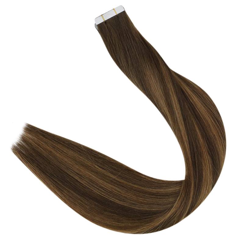 Load image into Gallery viewer, 40 piece tape in hair extensions-straight hair brown to blonde balayage-caramel honey blonde balayage-ashy blonde balayage-blonde balayage straight hair-platinum blonde balayage

