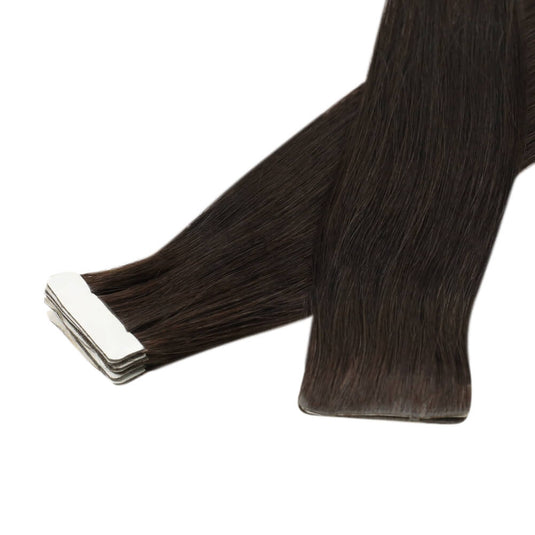 natural deep brown virgin hair, tape in extensions for deep brown hair, invisible tape in brown extensions, seamless deep brown tape in extensions, brown virgin hair tape in extensions, smooth brown hair extensions, high-quality deep brown tape in, tape in extensions for dark brown hair